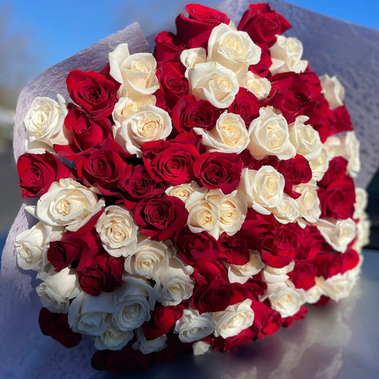 Mix of 100 Red & White Roses